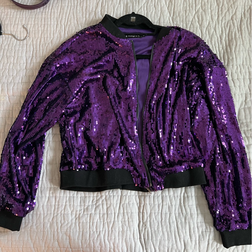 Purple sequin bombed jacket with zipper